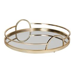 Kate and Laurel Naples Gold Metal Mirrored Round Decorative Tray