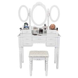 Bonnlo 7 Drawers Vanity Table Set for Girls