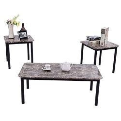 3 Piece Marble-Look Top Coffee and Ende Table Set