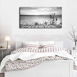 Canvas Wall Art Peaceful Lake Side Sunset Black and White