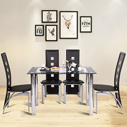 Tangkula Dining Table Set 5 Piece Rectangle Table w/Glass Top