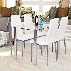 Dining Table Set 5 PCS Modern Tempered Glass