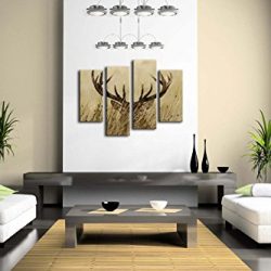 4 Panel Wall Art Deer Stag With Long Antler In The Bushes