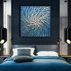 YaSheng Art - 3D Metallic Bead Light Blue and Silver Texture Oil Painting on Canvas Abstract Art Pictures Canvas Wall Art Paintings Modern Home Decor Abstract Paintings Ready to Hang 30x30inch