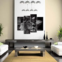 Black And White Lion Head Portrait Wall Art Painting