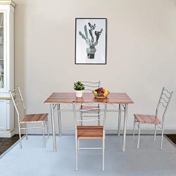 Tangkula 5 Piece Wood Metal Dining Set Kitchen Modern Furniture