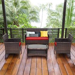 Tangkula 4 PCS Patio Wicker Furniture Set Outdoor