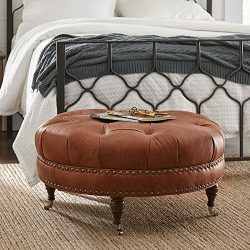 Stone & Beam Janelle Button Tufted Leather Ottoman