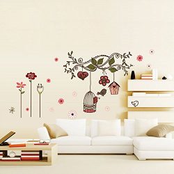 DIY Beautiful Room Decal Flowers Cartoon Bird