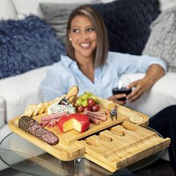SUPUNO Stylish Bamboo Cheese Board with Cutlery Set