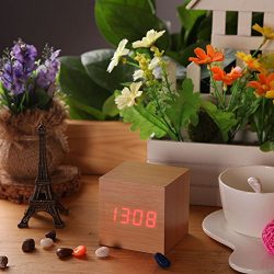 Color Bamboo with Red LED USB Desktop Table Clocks