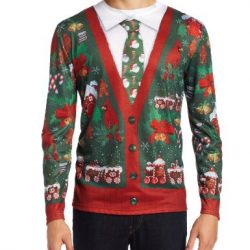 Faux Real Men's Ugly Cardigan with Tie, Multi, Large