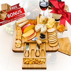 Bamboo Cheese Board Set With 4 x Cheese Knives Cutlery