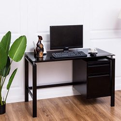 Tangkula Computer Desk Home Office Glass Top