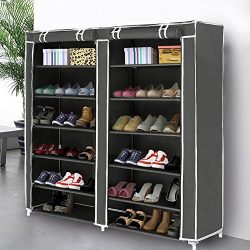 Blissun Shoe Rack Shoe Storage Organizer Cabinet Tower with Nonwoven Fabric Cover (7 Tiers, Grey)