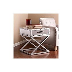 Southern Enterprises Lazio Industrial Mirrored End Table with Matte Silver Trim