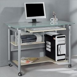 Rolling Computer Desk Glass and Silver