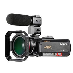 4k Camcorder, Ordro 4K UHD WiFi Video Camera with 12X Optical Zoom