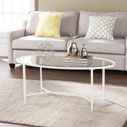 Southern Enterprises Quinton Glass Oval Cocktail Table, White Finish