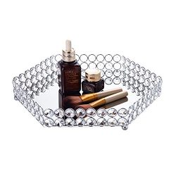 Feyarl Crystal Hexagon Cosmetic Tray Jewelry Organizer Vanity Tray Mirrored Decorative Tray (Silver)