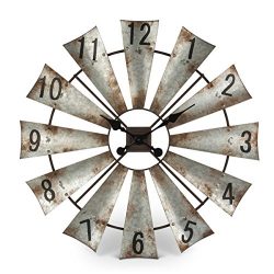 Rustic Metal Round Windmill Wall Clock 30”