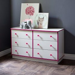 6-Drawer Double Dresser, Pure White and Pink