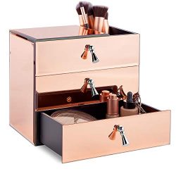 Beautify Large Mirrored Glass Rose Gold Cosmetic