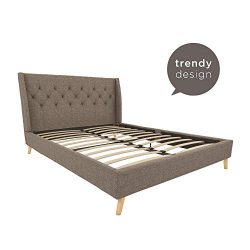 Tufted Wingback Design and Wooden Legs, Queen Size