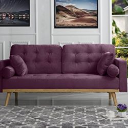 Mid-Century Modern Tufted Velvet Fabric Sofa (Purple)