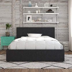 Novogratz Kelly Bed with Storage, Queen, Dark Gray Linen