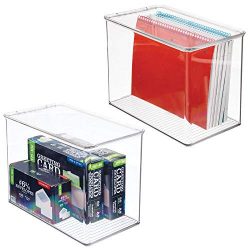 mDesign Tall Plastic Stackable Home, Office Supplies Storage Organizer Bin Box