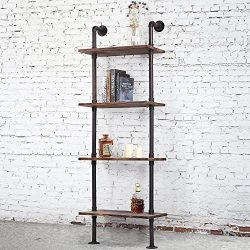 MyGift Industrial Style Metal and Wood Wall-Mounted 4-Tier Display