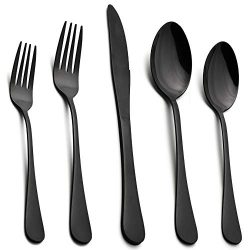 Black Flatware Silverware Set, LIANYU 40-Piece Stainless Steel Cutlery Set