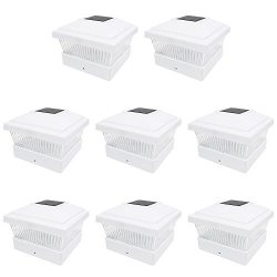 iGlow 8 Pack White Outdoor Garden 5 x 5 Solar LED Post Deck Cap Square