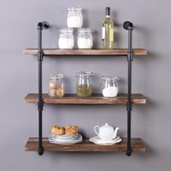 Homissue 31.5-Inch Industrial Pipe Shelf, 3-Shelf Metal Bookcases Furniture