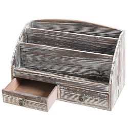 MyGift 3-Compartment Torched Wood Desktop Document & Supply Organizer