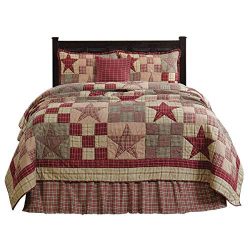 Primitive Country, Star Patch Red Queen 5 Piece Quilt Set