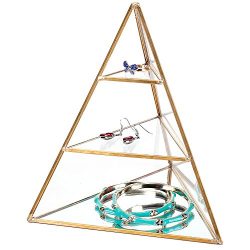 MyGift 3-Tier Glass Pyramid Jewelry Stand Display Case