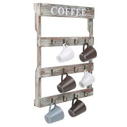 MyGift 12-Hook Rustic Wall-Mounted Wood Coffee Mug Holder