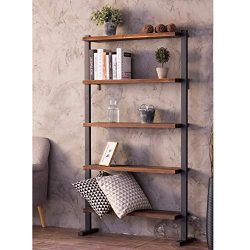 MyGift 5-Shelf Industrial Metal & Wood Bookcase
