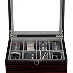 Ebony Wood Display Case for 8 Belts and Accessories Storage Box
