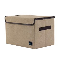 PICCOCASA Storage Cube Bin, Linen Fabric Storage Basket with Lid