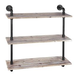 MyGift 3-Shelf Industrial Style Pipe & Rustic Wood Wall