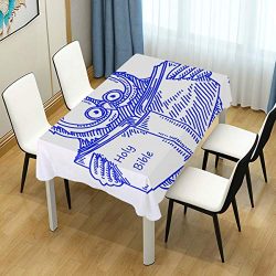 lightly Rectangle Tablecloth,Wise Owl Reading Holy Bible Washable Polyester