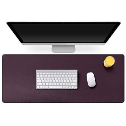 Mydours PU Leather Desk Mat Pad Blotter Protector 37.4"×15.7" XXL Large Laptop Keyboard Mat Mouse Pad Both Side Waterproof Leather Desk Protective Pads for Office/Home (Dark Purple)