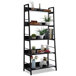5 Shelf Ladder Bookcase, Industrial Bookshelf Wood and Metal Bookshelves