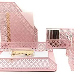 Pink Desk Accessories for Women-5 Piece Desk Organizer Set-Mail Sorter