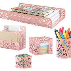 Pink 5-Piece Metal Desk Accessories, Desk Organizer & Desk Decor Set