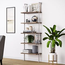 Nathan James Theo 5-Shelf Wood Ladder Bookcase with Metal Frame