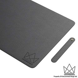 Uncrowned Kings Desk Pad - 35.4 X 17.7 Inches Premium Home Office Desk Mat Protector for Wooden, Glass Desktops - Black PU Leather - Waterproof - Extended Mouse Pad - Smooth for Writing - Desk Blotter